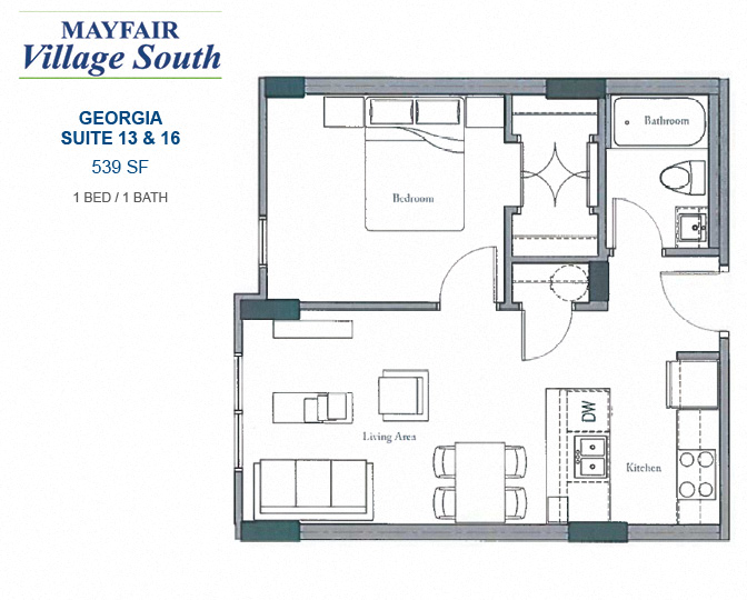 Mayfair Village South – 1 BED – 1 BATH - 539 SF – Apartment